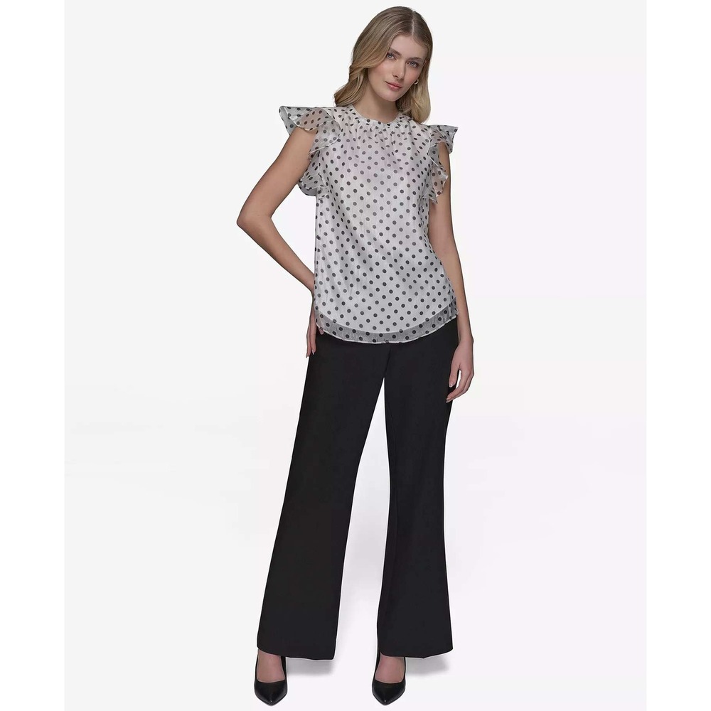 KARL LAGERFELD PARIS Dot-Print Organza Flutter-Sleeve Blouse Size XS